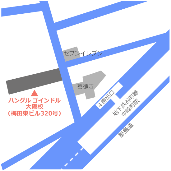 ハングルゴインドル韓国語学院・大阪校地図・アクセス